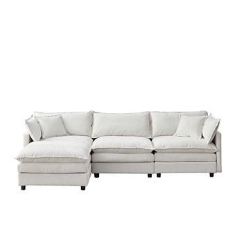 Trikiousd 105" Modular Sectional Sofa with Ottoman, Chenille L-Shape Couch 3-Seater