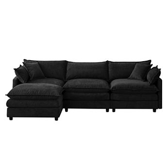 Trikiousd 105" Modular Sectional Sofa with Ottoman, Chenille L-Shape Couch 3-Seater