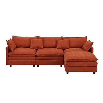 Trikiousd 105" Modular Sectional Sofa with Ottoman, Chenille L-Shape Couch 3-Seater