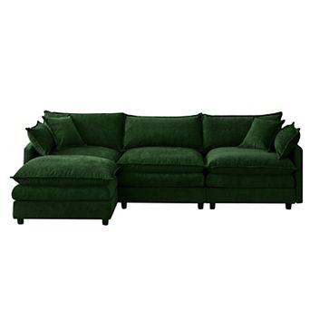 Trikiousd 105" Modular Sectional Sofa with Ottoman, Chenille L-Shape Couch 3-Seater