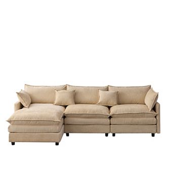 Trikiousd 105" Modular Sectional Sofa with Ottoman, Chenille L-Shape Couch 3-Seater