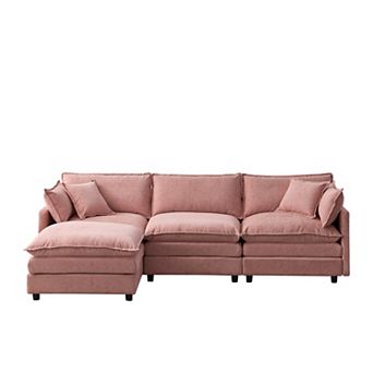 Trikiousd 105" Modular Sectional Sofa with Ottoman, Chenille L-Shape Couch 3-Seater