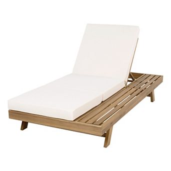 Trikiousd Outdoor Wood Chaise Lounge Chair Sun Lounger with Lounge Cushion