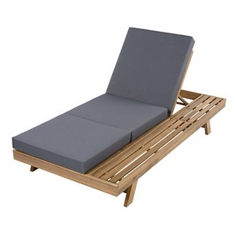 Trikiousd Outdoor Wood Chaise Lounge Chair Sun Lounger with Lounge Cushion