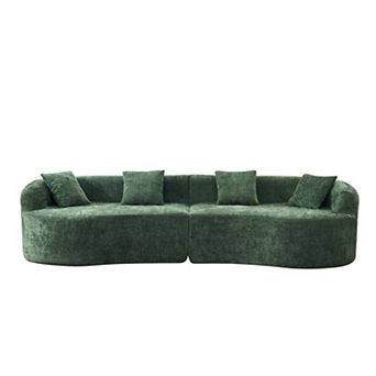 Trikiousd 111" Chenille Curved Cloud Sofa Compression Sectional for Living Room