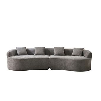 Trikiousd 111" Chenille Curved Cloud Sofa Compression Sectional for Living Room