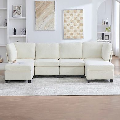 Trikiousd Modular Sectional Sofa 6-Seat Convertible U -Shaped Couch with Chaise Storage Ottoman