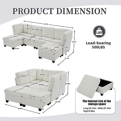 Trikiousd Modular Sectional Sofa 6-Seat Convertible U -Shaped Couch with Chaise Storage Ottoman