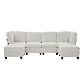 Trikiousd Modular Sectional Sofa 6-Seat Convertible U -Shaped Couch with Chaise Storage Ottoman