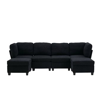 Trikiousd Modular Sectional Sofa 6-Seat Convertible U -Shaped Couch with Chaise Storage Ottoman