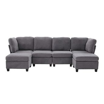 Trikiousd Modular Sectional Sofa 6-Seat Convertible U -Shaped Couch with Chaise Storage Ottoman