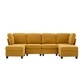 Trikiousd Modular Sectional Sofa 6-Seat Convertible U -Shaped Couch with Chaise Storage Ottoman