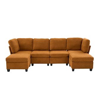 Trikiousd Modular Sectional Sofa 6-Seat Convertible U -Shaped Couch with Chaise Storage Ottoman