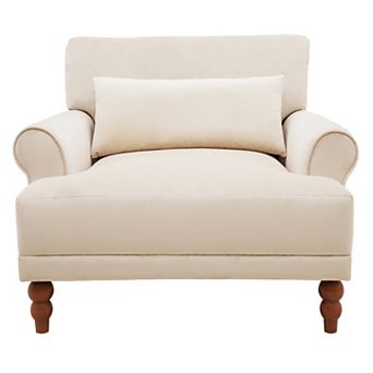 Trikiousd Velvet Accent Chair with Circular Armrests Roman Column Legs Ergonomic Lounge Chair