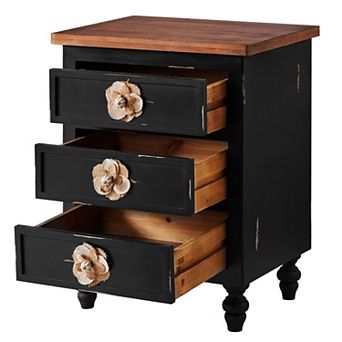 Trikiousd Vintage Wooden Nightstand Accent Table, 3 Drawers Bedside Table with Floral Knobs