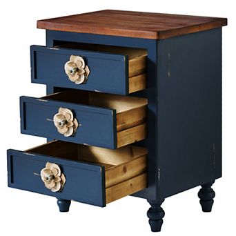 Trikiousd Vintage Wooden Nightstand Accent Table, 3 Drawers Bedside Table with Floral Knobs