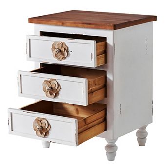 Trikiousd Vintage Wooden Nightstand Accent Table, 3 Drawers Bedside Table with Floral Knobs