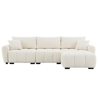 Trikiousd 110" Modular Sectional Sofa L Shape Boucle Couch with Movable Ottoman