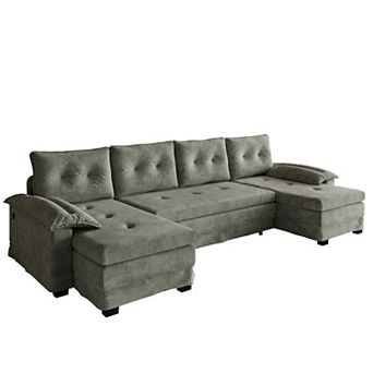 Trikiousd U-Shaped Sleeper Sofa Pull Out Bed, Chenille Sectional Modular Couch with USB Ports