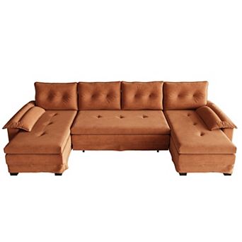 Trikiousd U-Shaped Sleeper Sofa Pull Out Bed, Chenille Sectional Modular Couch with USB Ports