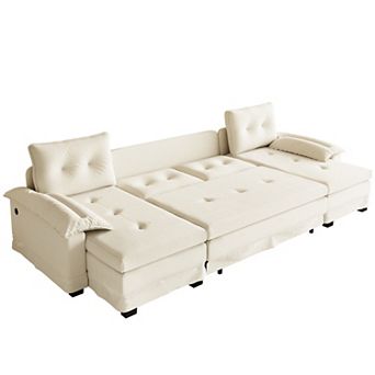 Trikiousd U-Shaped Sleeper Sofa Pull Out Bed, Chenille Sectional Modular Couch with USB Ports