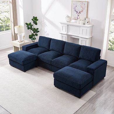 Trikiousd 122" U-Shaped Sectional Sofa with Ottomans, Deep Seat Corduroy Couch with Storage