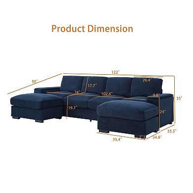 Trikiousd 122" U-Shaped Sectional Sofa with Ottomans, Deep Seat Corduroy Couch with Storage