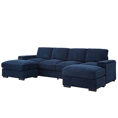 Trikiousd 122" U-Shaped Sectional Sofa with Ottomans, Deep Seat Corduroy Couch with Storage