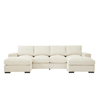 Trikiousd 122" U-Shaped Sectional Sofa with Ottomans, Deep Seat Corduroy Couch with Storage