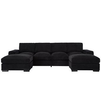 Trikiousd 122" U-Shaped Sectional Sofa with Ottomans, Deep Seat Corduroy Couch with Storage