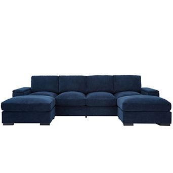 Trikiousd 122" U-Shaped Sectional Sofa with Ottomans, Deep Seat Corduroy Couch with Storage