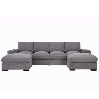 Trikiousd 122" U-Shaped Sectional Sofa with Ottomans, Deep Seat Corduroy Couch with Storage