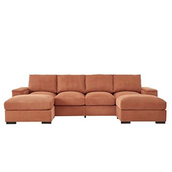 Trikiousd 122" U-Shaped Sectional Sofa with Ottomans, Deep Seat Corduroy Couch with Storage