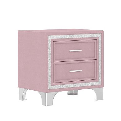 Trikiousd Nightstand Bedside Table with Silver Glitter Strip Decor