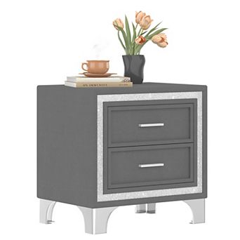 Trikiousd Nightstand Bedside Table with Silver Glitter Strip Decor