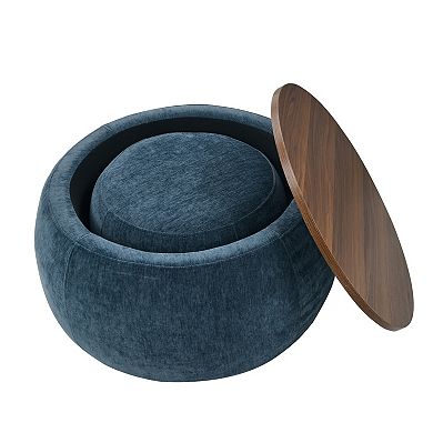 Trikiousd Round Storage Ottoman Set, End Table and Ottoman Set