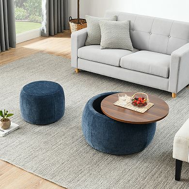 Trikiousd Round Storage Ottoman Set, End Table and Ottoman Set