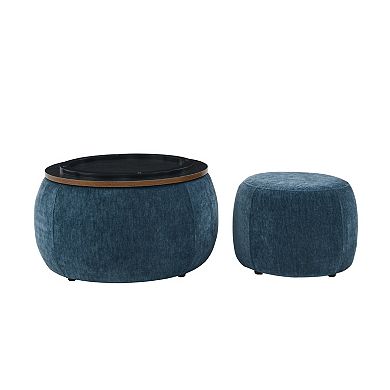 Trikiousd Round Storage Ottoman Set, End Table and Ottoman Set