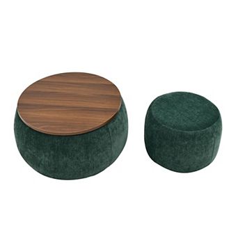 Trikiousd Round Storage Ottoman Set, End Table and Ottoman Set