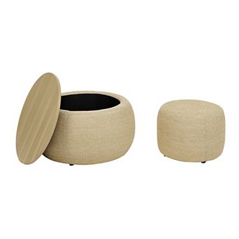 Trikiousd Round Storage Ottoman Set, End Table and Ottoman Set
