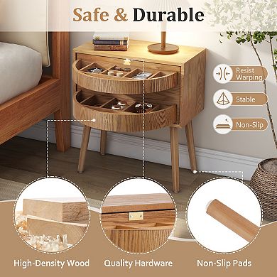 Trikiousd Rotating Hidden Compartment Nightstand Mid Century Modern Rattan Bed Side Table