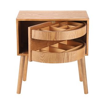 Trikiousd Rotating Hidden Compartment Nightstand Mid Century Modern Rattan Bed Side Table