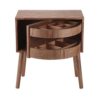 Trikiousd Rotating Hidden Compartment Nightstand Mid Century Modern Rattan Bed Side Table