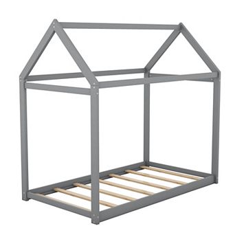 Trikiousd Twin Size Floor House Bed Wooden Montessori Bed Floor Playhouse Bed Frame for Kids