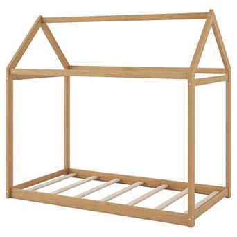 Trikiousd Twin Size Floor House Bed Wooden Montessori Bed Floor Playhouse Bed Frame for Kids