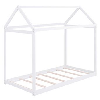 Trikiousd Twin Size Floor House Bed Wooden Montessori Bed Floor Playhouse Bed Frame for Kids