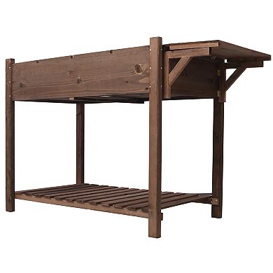 Trikiousd Wood Planter Box Stand Raised Garden Bed with 8 Grow Grids & Foldable Table