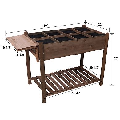 Trikiousd Wood Planter Box Stand Raised Garden Bed with 8 Grow Grids & Foldable Table