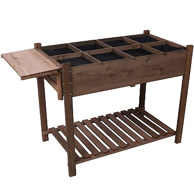 Trikiousd Wood Planter Box Stand Raised Garden Bed with 8 Grow Grids & Foldable Table