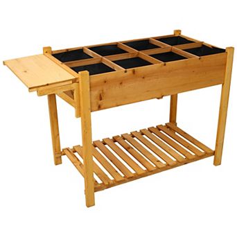 Trikiousd Wood Planter Box Stand Raised Garden Bed with 8 Grow Grids & Foldable Table